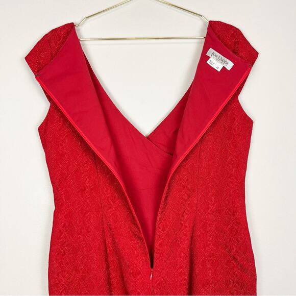 Kay Unger Red‎ Textured V-Neck Cap Sleeve Sheath Dress Size 14 - Picture 11 of 12